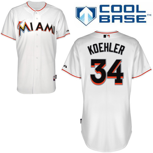 Tom Koehler #34 MLB Jersey-Miami Marlins Men's Authentic Home White Cool Base Baseball Jersey